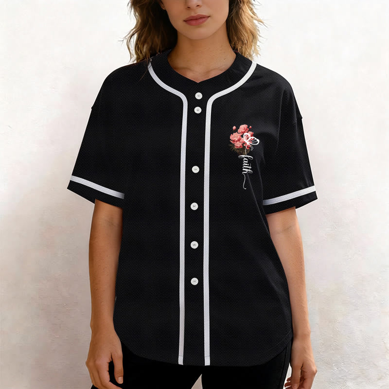 Christianartworkshop „Vielleicht wurdest du gerade für eine Zeit wie diese geschaffen“ Esther 4,14 Baseballtrikot mit Pfingstrosen-Glaubensmotiv und Knöpfen - image 11