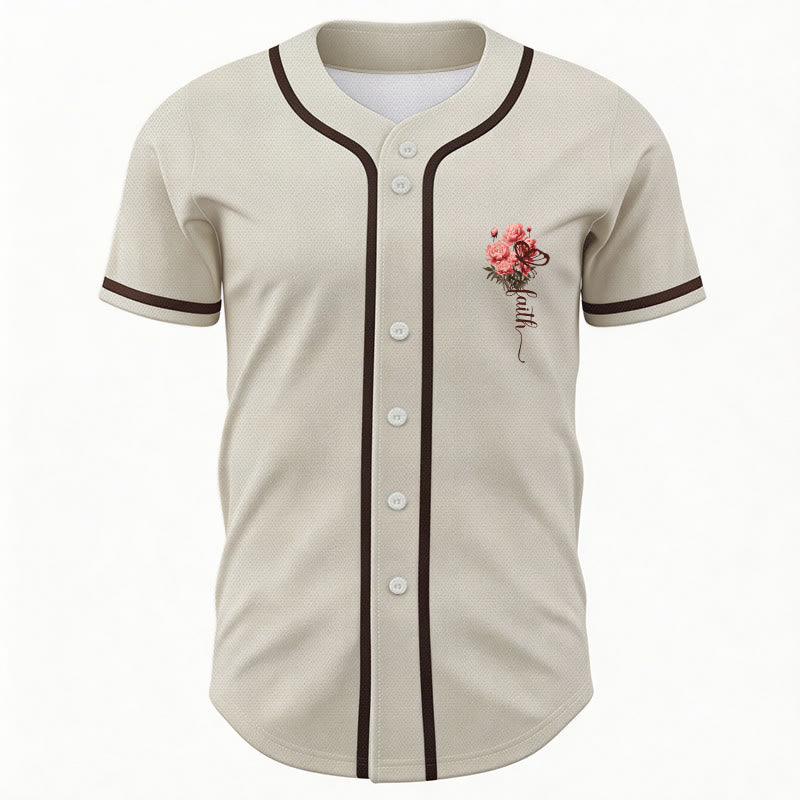 Christianartworkshop „Vielleicht wurdest du gerade für eine Zeit wie diese geschaffen“ Esther 4,14 Baseballtrikot mit Pfingstrosen-Glaubensmotiv und Knöpfen - image 16