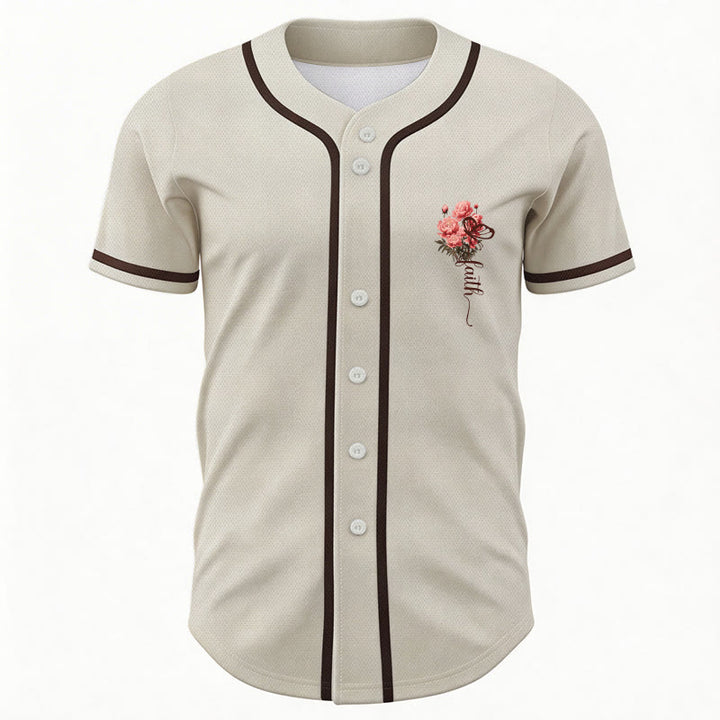 Christianartworkshop „Vielleicht wurdest du gerade für eine Zeit wie diese geschaffen“ Esther 4,14 Baseballtrikot mit Pfingstrosen-Glaubensmotiv und Knöpfen - image 16