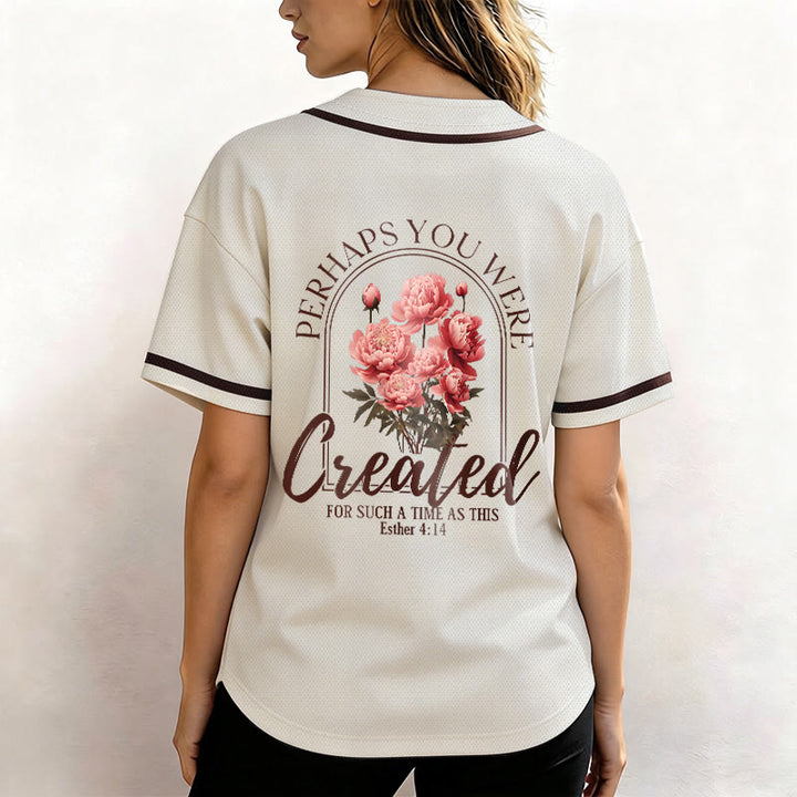 Christianartworkshop „Vielleicht wurdest du gerade für eine Zeit wie diese geschaffen“ Esther 4,14 Baseballtrikot mit Pfingstrosen-Glaubensmotiv und Knöpfen - image 17