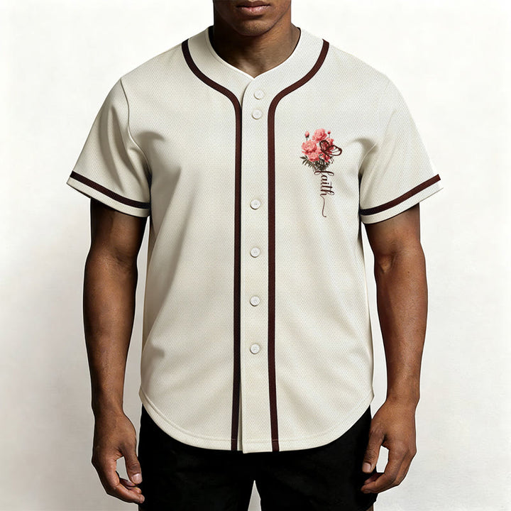 Christianartworkshop „Vielleicht wurdest du gerade für eine Zeit wie diese geschaffen“ Esther 4,14 Baseballtrikot mit Pfingstrosen-Glaubensmotiv und Knöpfen - image 20