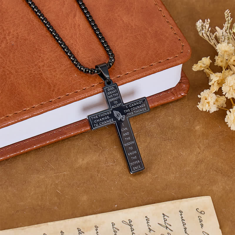 Christianartworkshop Halskette mit graviertem Kreuz und betenden Händen – Symbol des Gelassenheitsgebets: Zeichen göttlichen Schutzes - Schwarz - image 4
