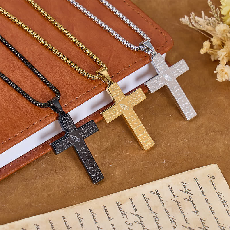 Christianartworkshop Halskette mit graviertem Kreuz und betenden Händen – Symbol des Gelassenheitsgebets: Zeichen göttlichen Schutzes - image 1