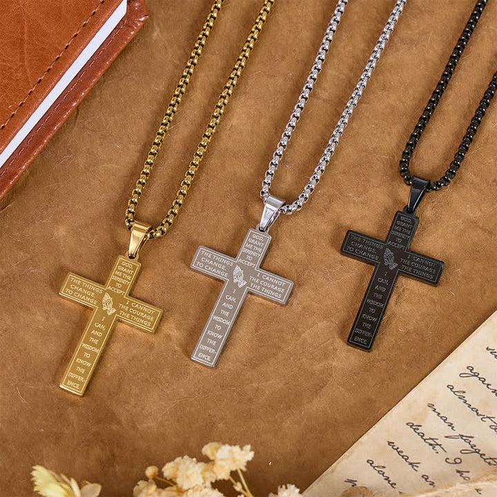 Christianartworkshop Halskette mit graviertem Kreuz und betenden Händen – Symbol des Gelassenheitsgebets: Zeichen göttlichen Schutzes - image 0