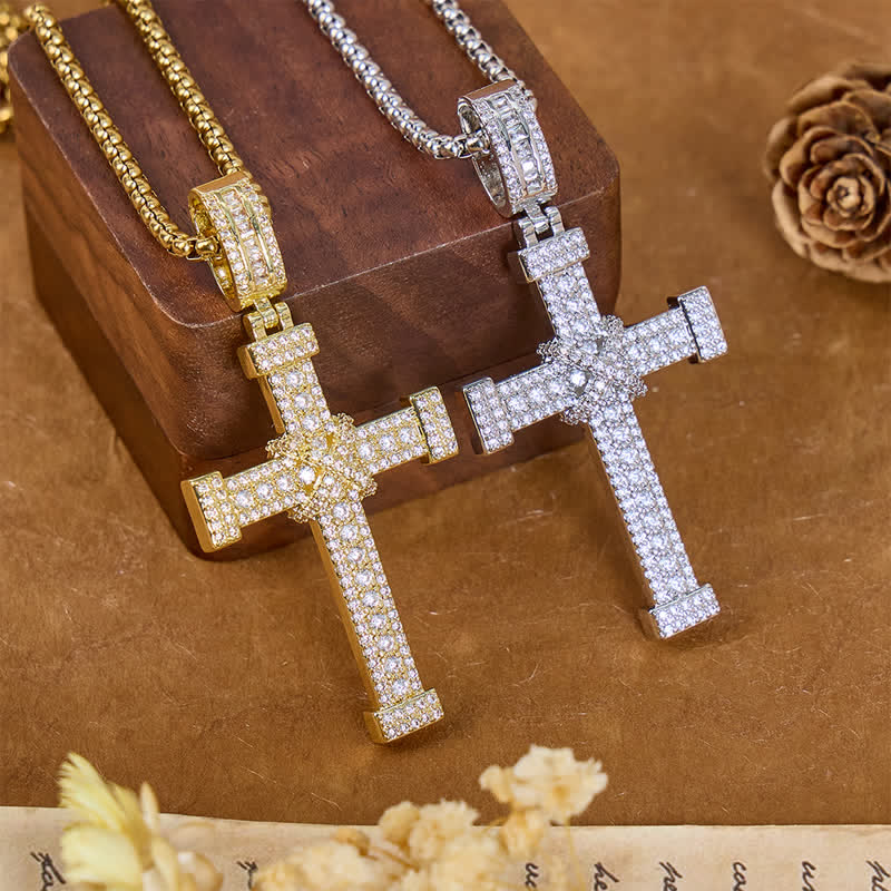 Christianartworkshop Funkelnde Kreuzkette aus Kupfer mit Vollsteinbesatz: Zeichen himmlischen Segens - image 0