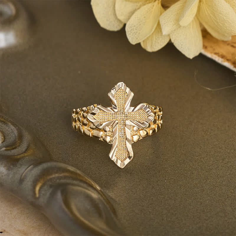 Christianartworkshop Ring aus Edelstahl mit gehämmertem Kreuz: Zeichen göttlichen Schutzes - image 3