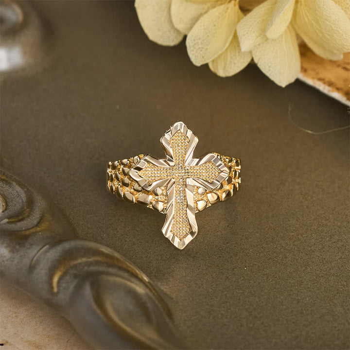 Christianartworkshop Ring aus Edelstahl mit gehämmertem Kreuz: Zeichen göttlichen Schutzes - image 3