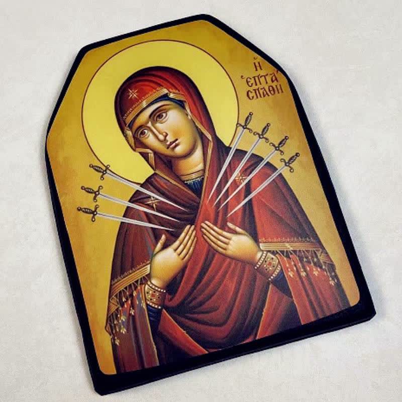 Christianartworkshop Aufkleber mit klassischer heiliger Figur: Zeichen göttlichen Schutzes - Unsere Liebe Frau von den Sieben Schwertern - image 1