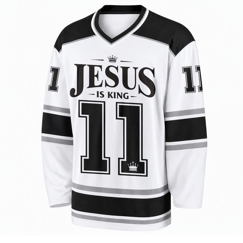 Christianartworkshop Jesus Is King Monochrome Streetwear Hockey Jersey - image 1