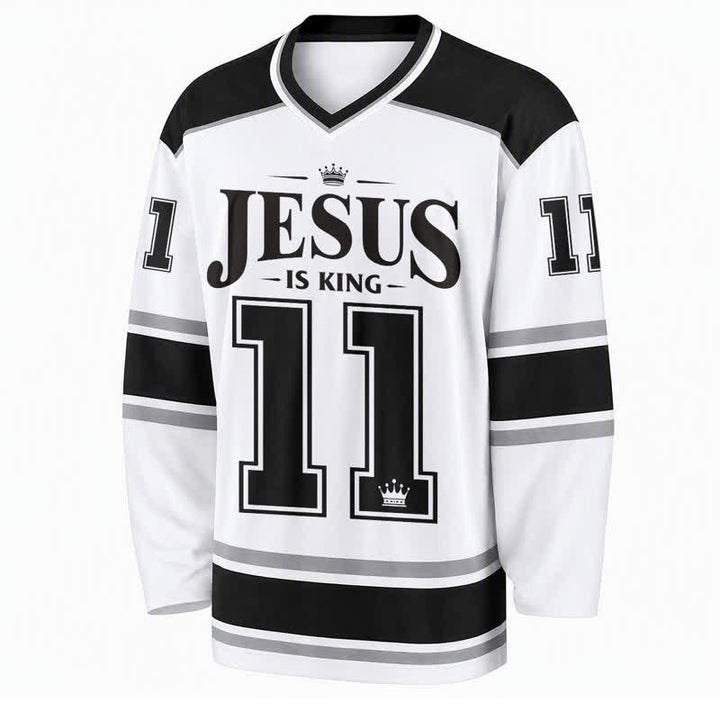Christianartworkshop Jesus Is King Monochrome Streetwear Hockey Jersey - image 1