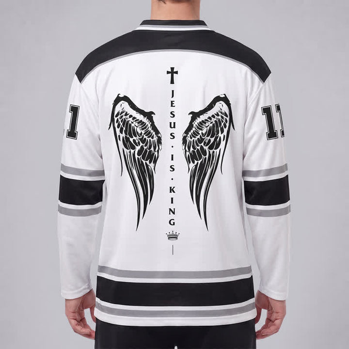 Christianartworkshop Jesus Is King Monochrome Streetwear Hockey Jersey - image 4