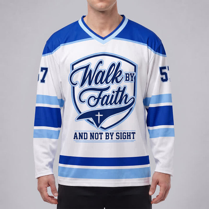 Christianartworkshop Walk By Faith Blue Stripe Langarm-Hockeytrikot - image 3