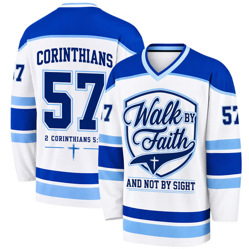 Christianartworkshop Walk By Faith Blue Stripe Langarm-Hockeytrikot - 5XL - image 0