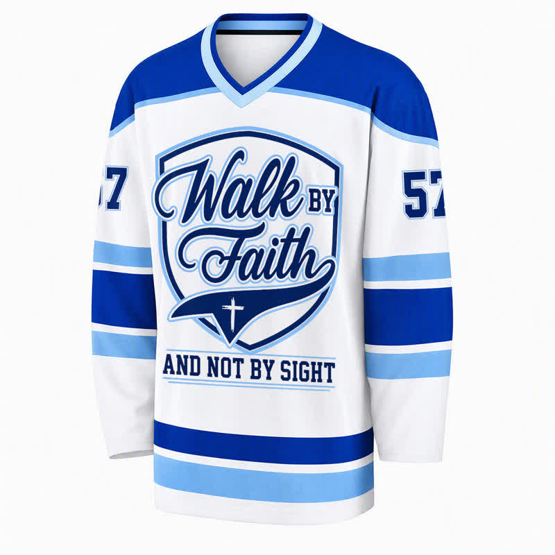 Christianartworkshop Walk By Faith Blue Stripe Langarm-Hockeytrikot - image 1