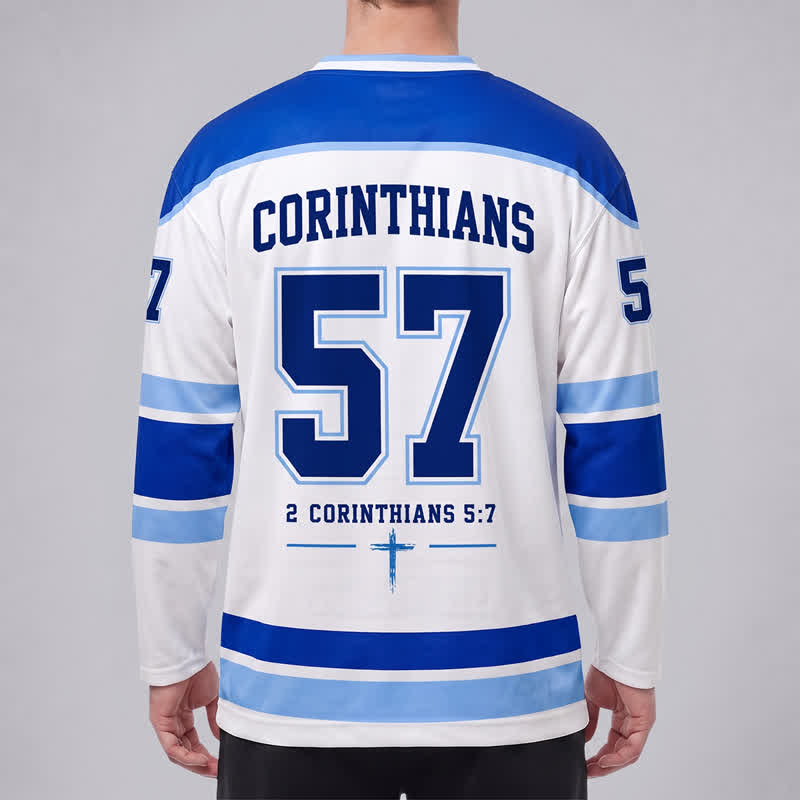 Christianartworkshop Walk By Faith Blue Stripe Langarm-Hockeytrikot - image 4