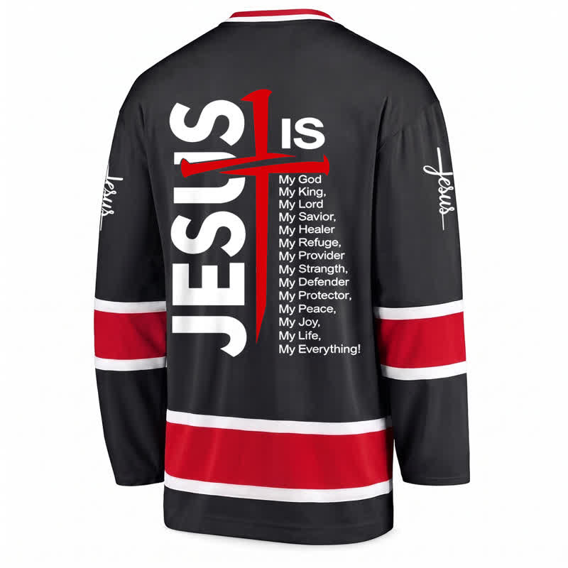 Christianartworkshop Schwarzes Hockeytrikot mit Jesus-Kreuz-Statement - image 2