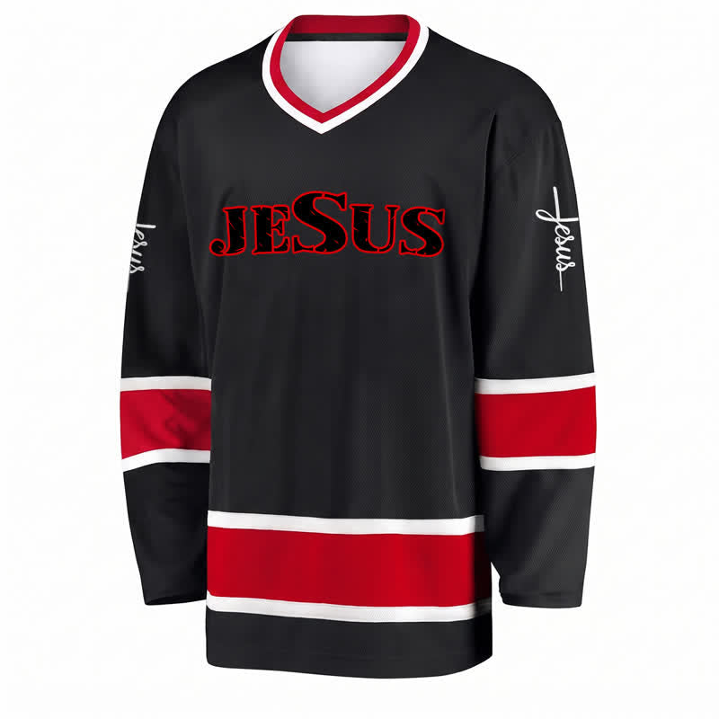 Christianartworkshop Schwarzes Hockeytrikot mit Jesus-Kreuz-Statement - image 1