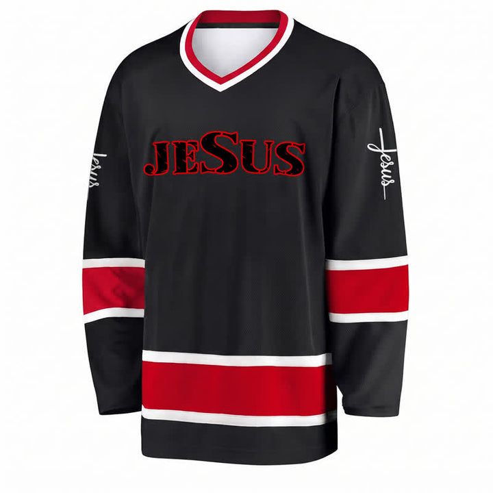 Christianartworkshop Schwarzes Hockeytrikot mit Jesus-Kreuz-Statement - image 1