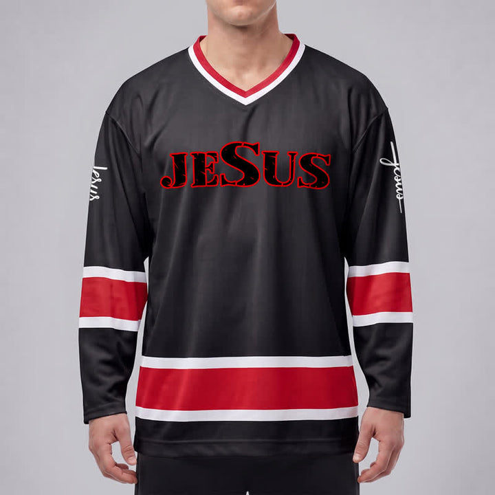 Christianartworkshop Schwarzes Hockeytrikot mit Jesus-Kreuz-Statement - image 3