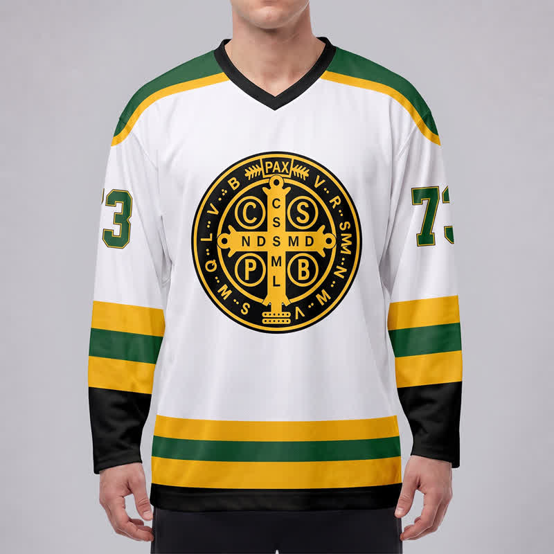 Christianartworkshop St. Benedict 73 Wappen Weiß Grün Gold Hockeytrikot - image 3