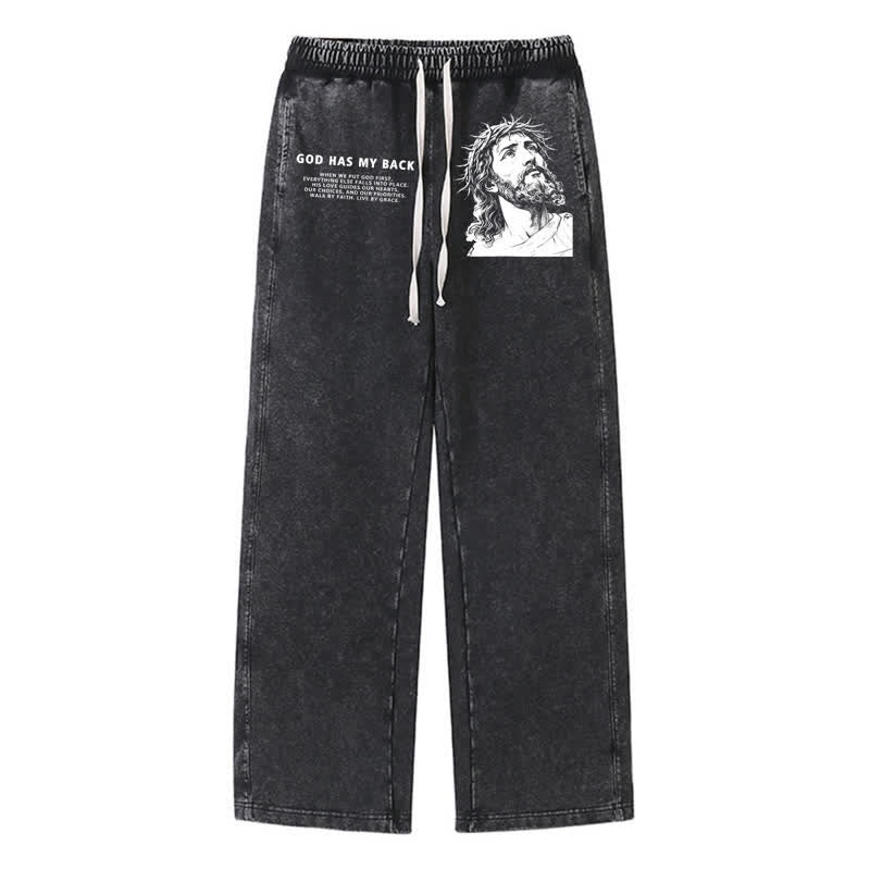 Christianartworkshop Gott steht mir bei, Jesusporträt, gewaschene Jogginghose. - Schwarz - 2XL - image 0