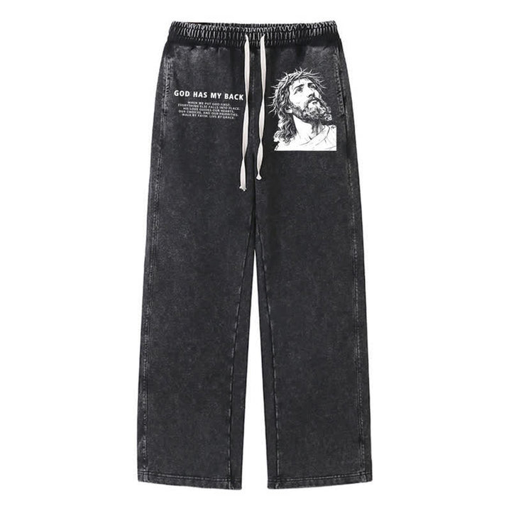 Christianartworkshop Gott steht mir bei, Jesusporträt, gewaschene Jogginghose. - Schwarz - 2XL - image 0