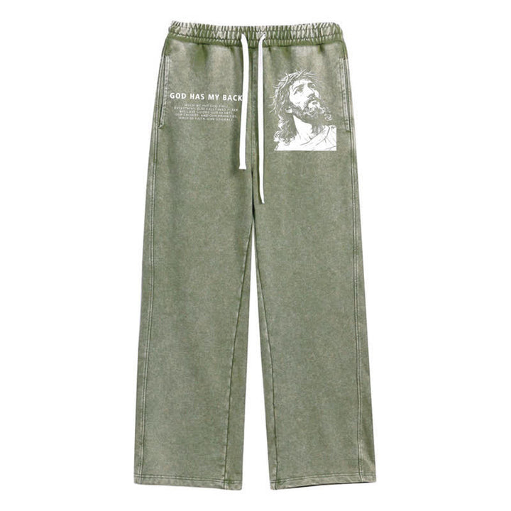 Christianartworkshop Gott steht mir bei, Jesusporträt, gewaschene Jogginghose. - Armeegrün - 2XL - image 16
