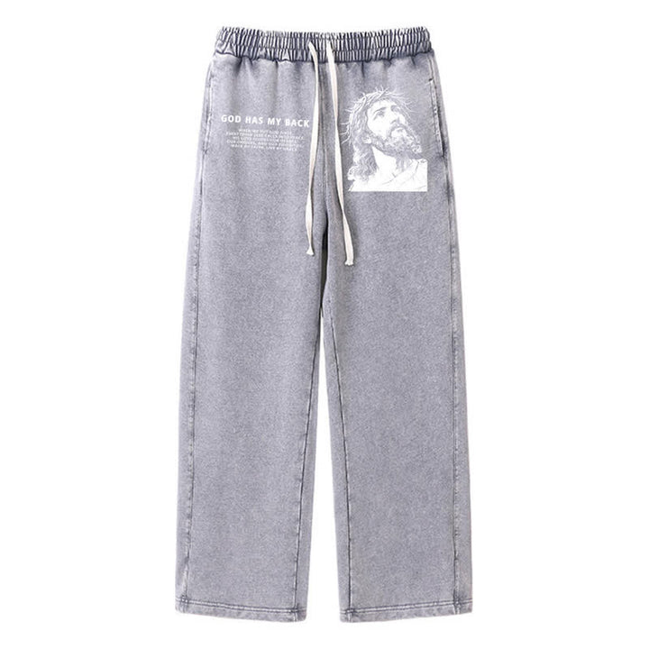 Christianartworkshop Gott steht mir bei, Jesusporträt, gewaschene Jogginghose. - Grau - 2XL - image 24
