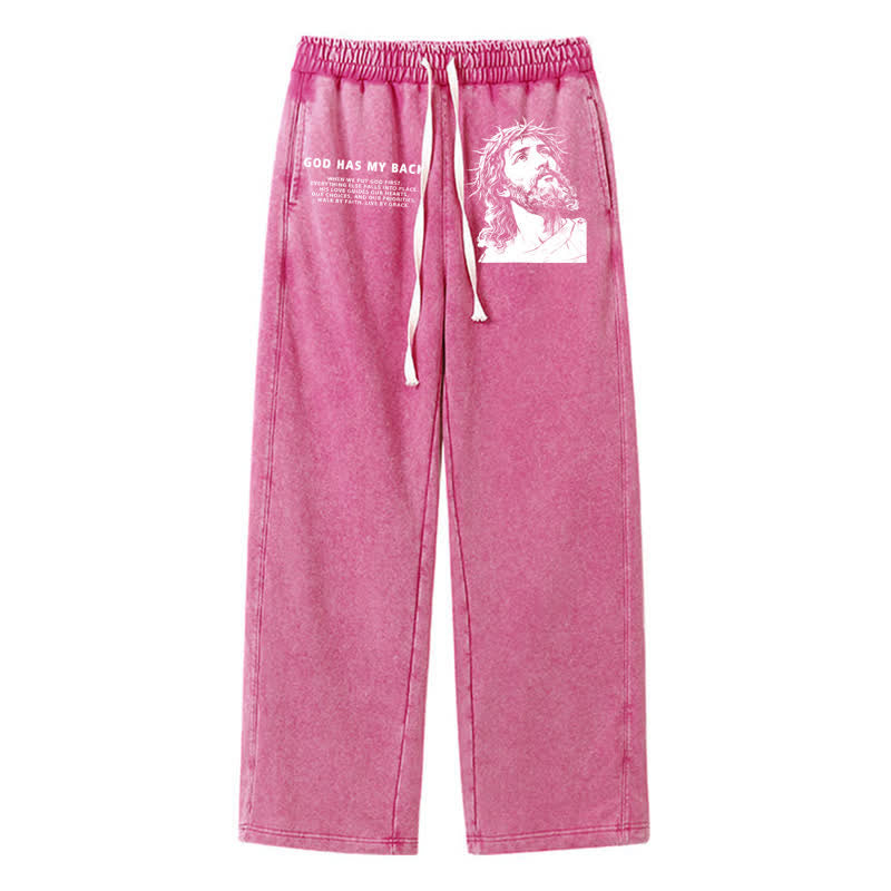 Christianartworkshop Gott steht mir bei, Jesusporträt, gewaschene Jogginghose. - Rose - 2XL - image 40