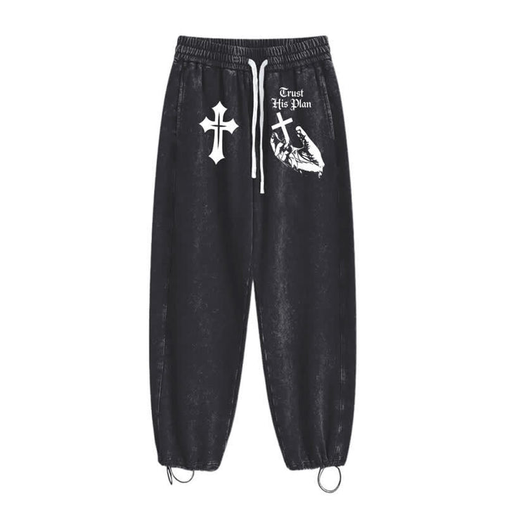 Christianartworkshop Vertraue seinem Plan Cross Graphic Washed Sweatpants - image 10