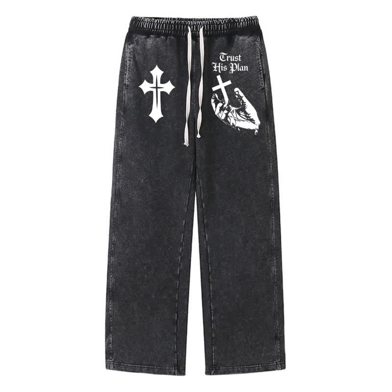Christianartworkshop Vertraue seinem Plan Cross Graphic Washed Sweatpants - Schwarz - 2XL - image 8