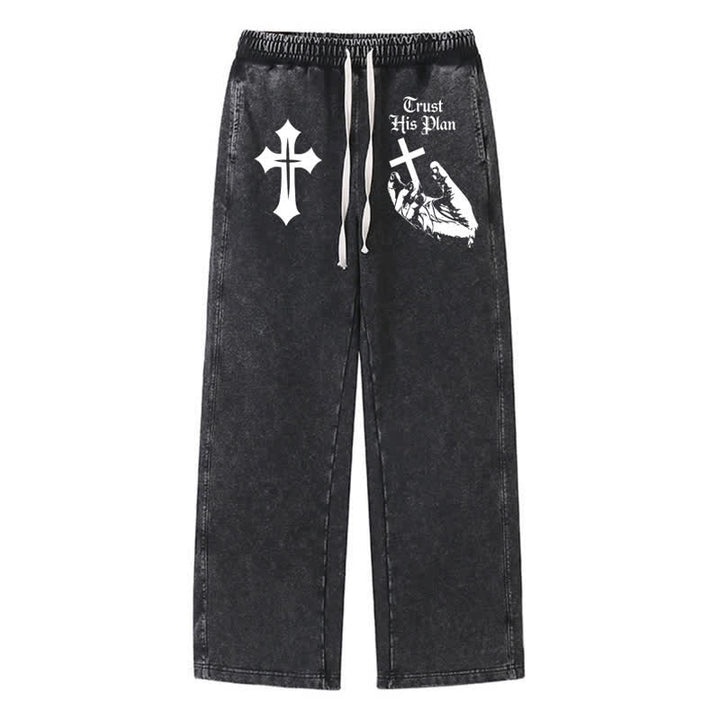 Christianartworkshop Vertraue seinem Plan Cross Graphic Washed Sweatpants - Schwarz - 2XL - image 8