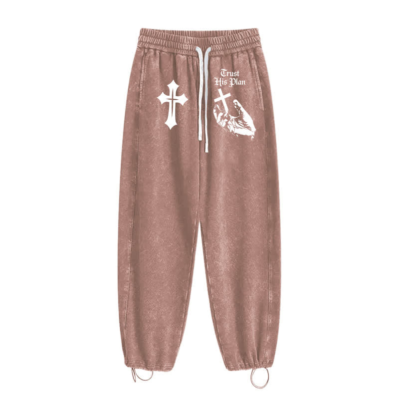 Christianartworkshop Vertraue seinem Plan Cross Graphic Washed Sweatpants - image 2
