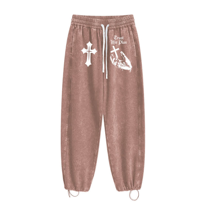Christianartworkshop Vertraue seinem Plan Cross Graphic Washed Sweatpants - image 2