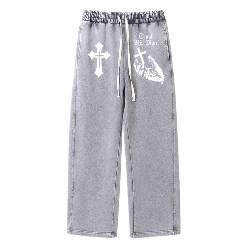 Christianartworkshop Vertraue seinem Plan Cross Graphic Washed Sweatpants - Grau - 2XL - image 16