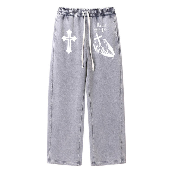 Christianartworkshop Vertraue seinem Plan Cross Graphic Washed Sweatpants - Grau - 2XL - image 16