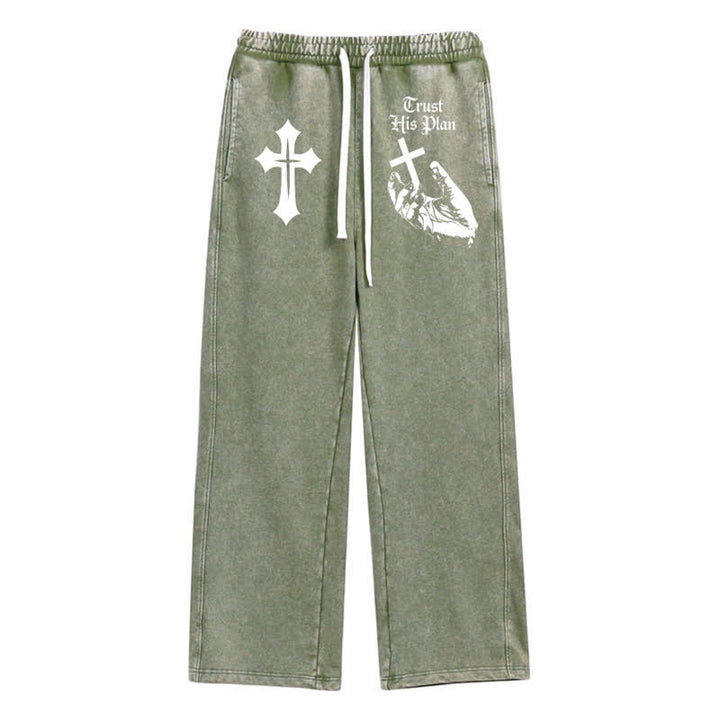 Christianartworkshop Vertraue seinem Plan Cross Graphic Washed Sweatpants - Armeegrün - 2XL - image 32