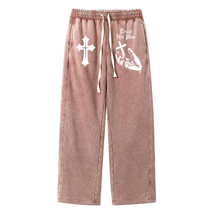 Christianartworkshop Vertraue seinem Plan Cross Graphic Washed Sweatpants - Braun - 2XL - image 0