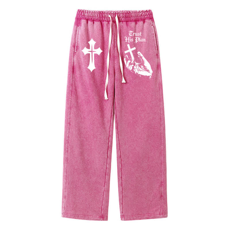 Christianartworkshop Vertraue seinem Plan Cross Graphic Washed Sweatpants - Rose - 2XL - image 40
