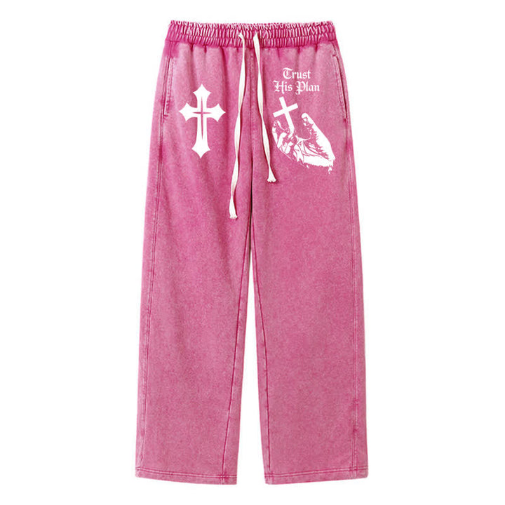 Christianartworkshop Vertraue seinem Plan Cross Graphic Washed Sweatpants - Rose - 2XL - image 40