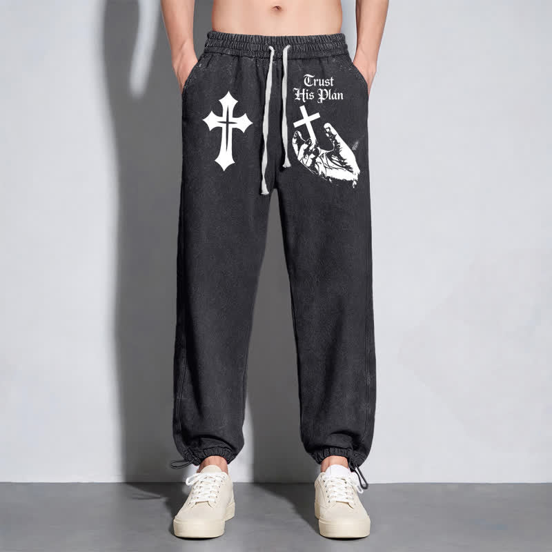 Christianartworkshop Vertraue seinem Plan Cross Graphic Washed Sweatpants - image 14
