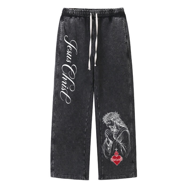 Christianartworkshop Jesus Christus Schriftzug Heiliges Herz Gewaschene Jogginghose - Schwarz - 2XL - image 24