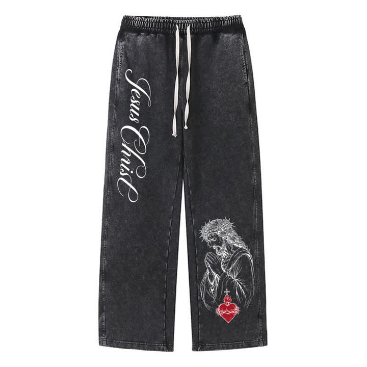 Christianartworkshop Jesus Christus Schriftzug Heiliges Herz Gewaschene Jogginghose - Schwarz - 2XL - image 24