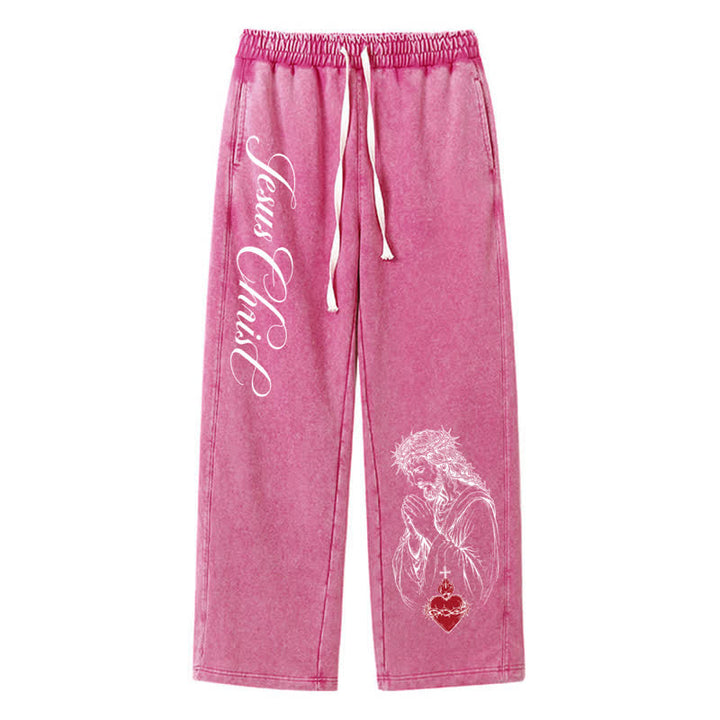 Christianartworkshop Jesus Christus Schriftzug Heiliges Herz Gewaschene Jogginghose - Rose - 2XL - image 32