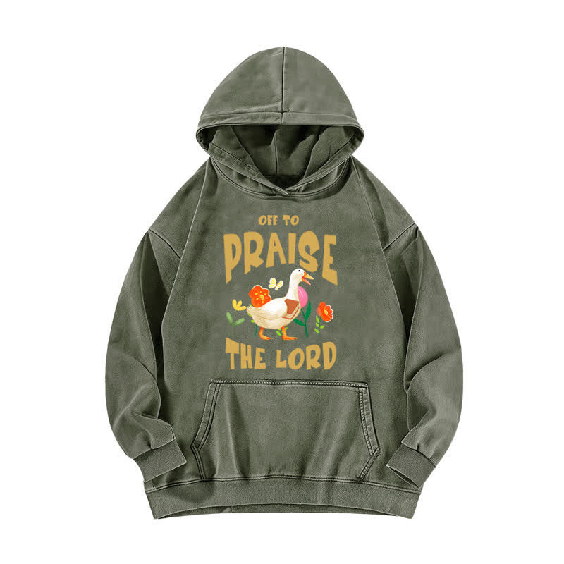 Christianartworkshop Auf zum Lobpreis des Herrn! Enten-Hoodie mit Blumenmuster - Armeegrün - 5XL - image 3