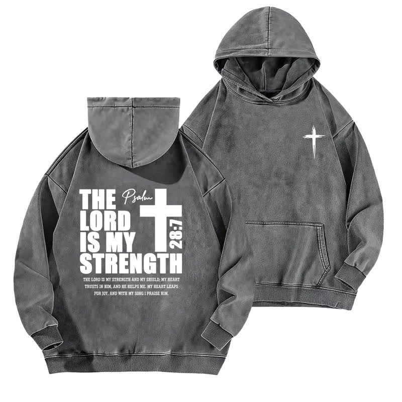 Christianartworkshop Der Herr ist meine Stärke – Gewaschener Hoodie - Grau - 5XL - image 9