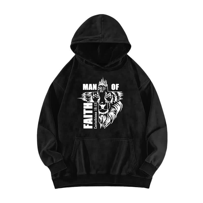 Christianartworkshop Man Of Faith Löwen-Grafik Vintage Fleece-Hoodie - Schwarz - 5XL - image 0