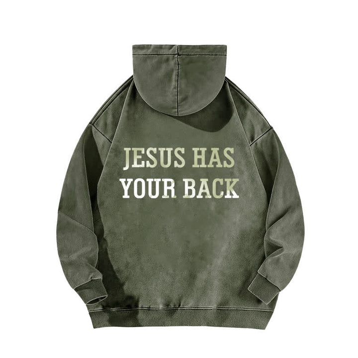 Christianartworkshop Jesus Has Your Back – Kapuzenpullover mit Kreuzprint - image 7