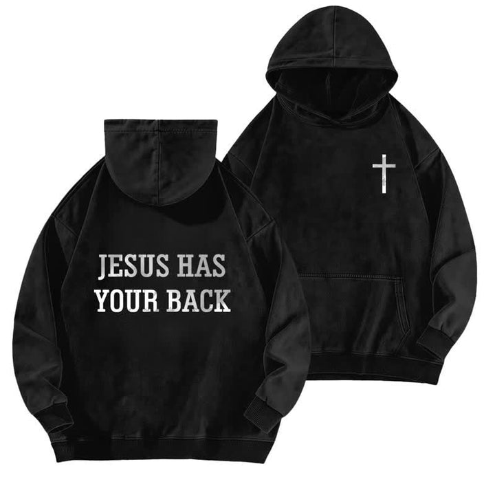 Christianartworkshop Jesus Has Your Back – Kapuzenpullover mit Kreuzprint - Schwarz - 5XL - image 3