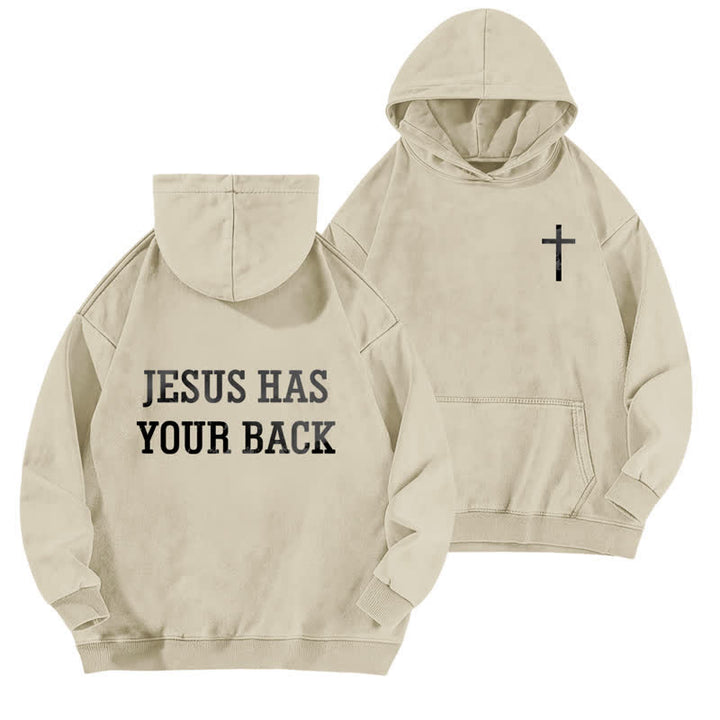 Christianartworkshop Jesus Has Your Back – Kapuzenpullover mit Kreuzprint - Aprikose - 5XL - image 0